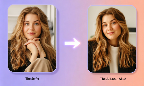 Before and after AI character comparison - selfie to AI lookalike